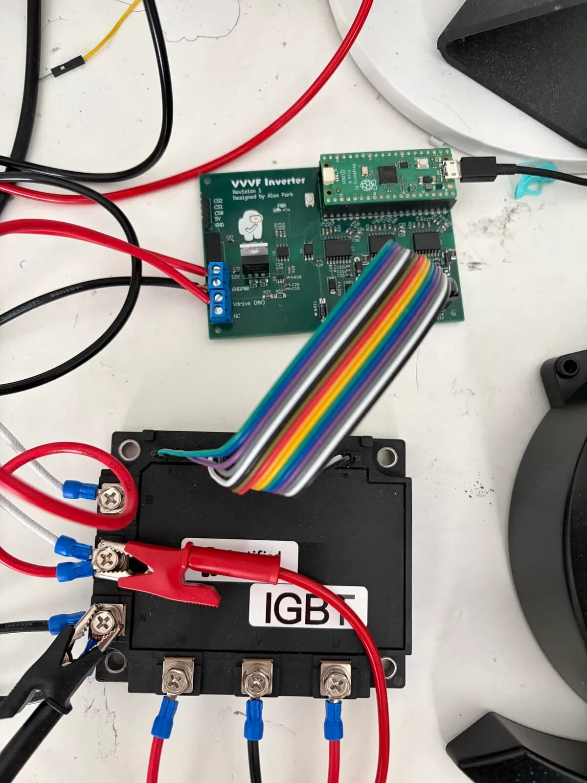 The control board hooked up to the IGBT module
