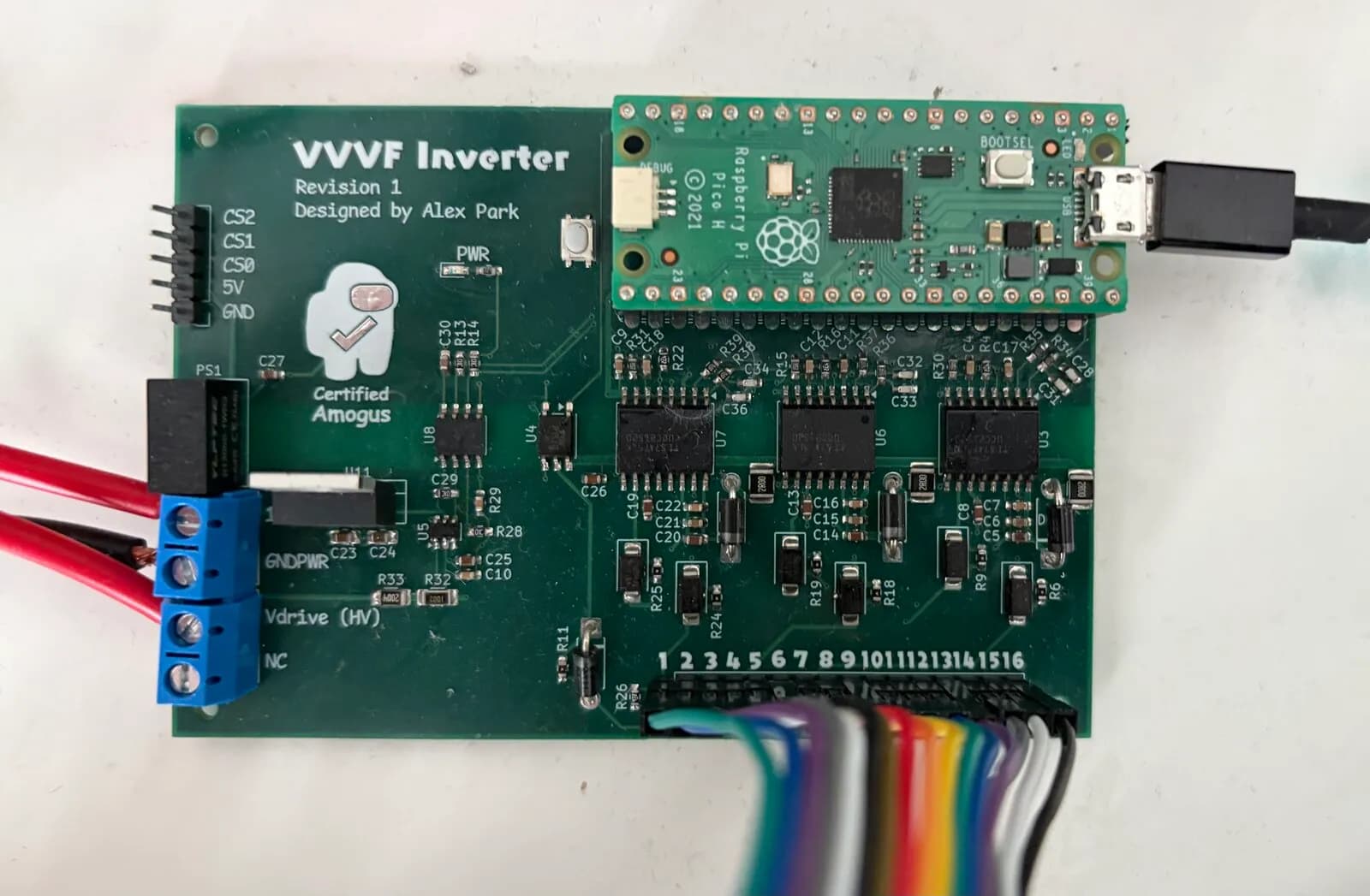 The VVVF Inverter control board with a Raspberry Pi Pico