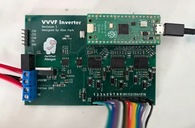 The VVVF Inverter control board with a Raspberry Pi Pico